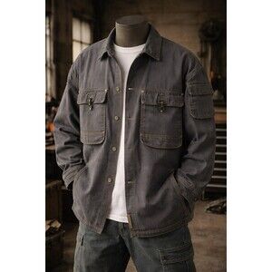 Trust Sports Collection Jacket Grey Denim Size XXL Cargo Pockets Baggy Grunge